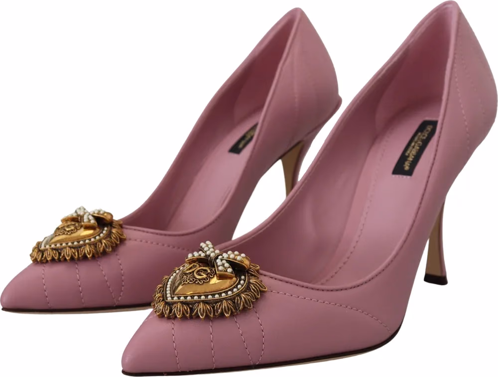 Dolce & Gabbana Pink Leather Heart DEVOTION Heels Pumps Shoes