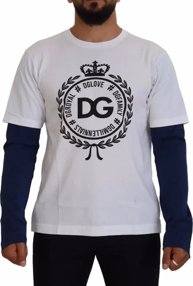 Dolce & Gabbana White Blue DG Crown Pullover Sweater