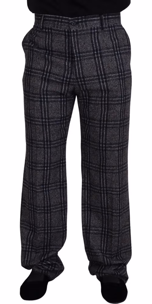 Dolce & Gabbana Gray Checkered Mid Waist Men Pants