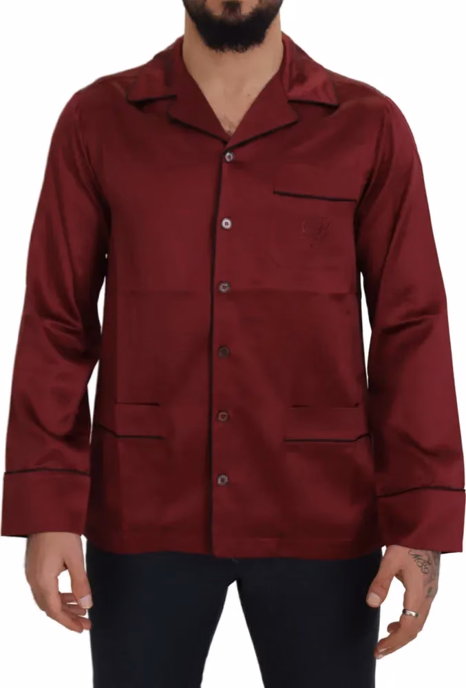Dolce & Gabbana Red Silk Lounge Top Pajama Sleepwear Shirt