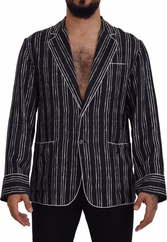 Dolce & Gabbana Blue Striped Silk Pajama Shirt Jacket