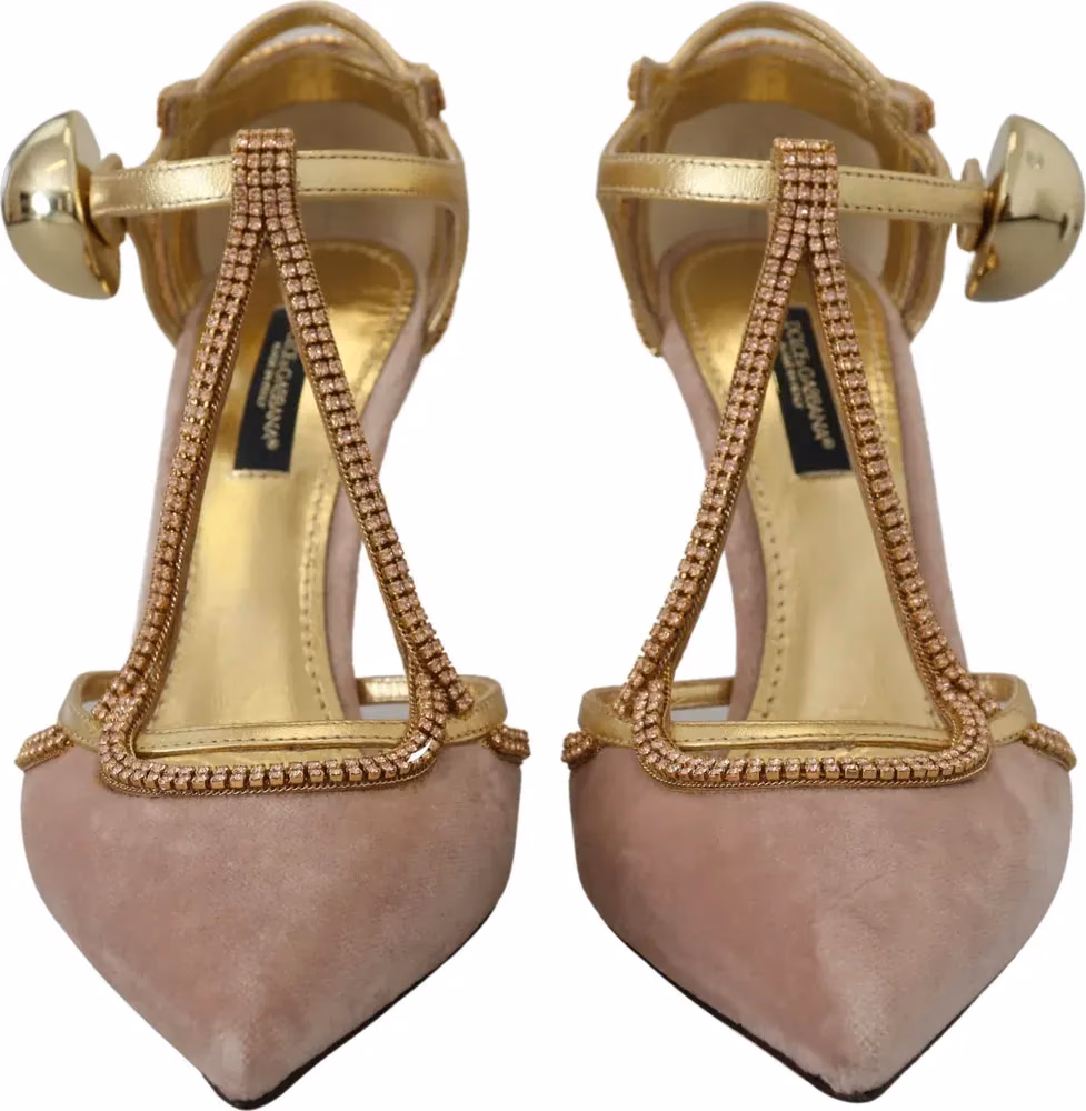 Dolce & Gabbana Pink Crystal T-strap Heels Pumps Shoes