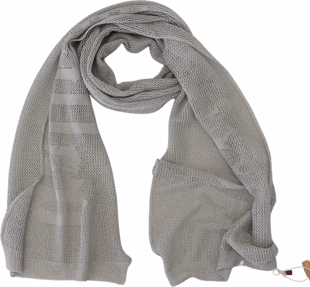 John Galliano Gray Logo Knitted Neck Wrap Shawl Foulard Scarf