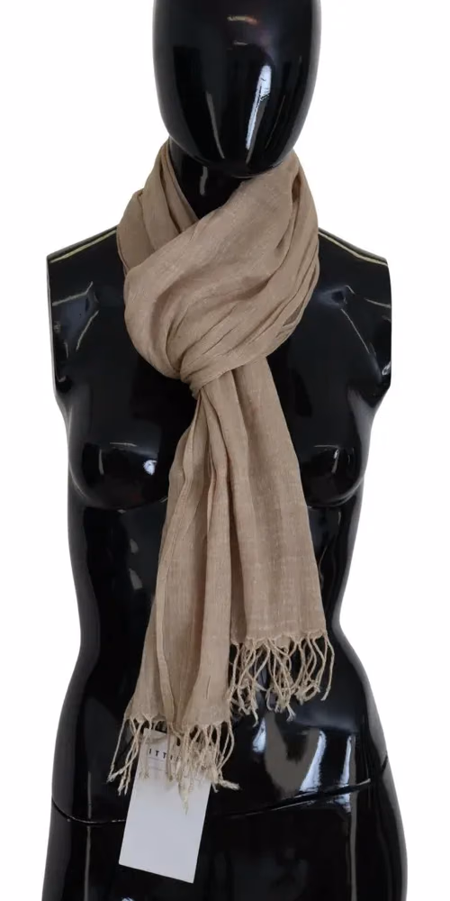 Costume National Beige Cotton Shawl Foulard Fringe Scarf