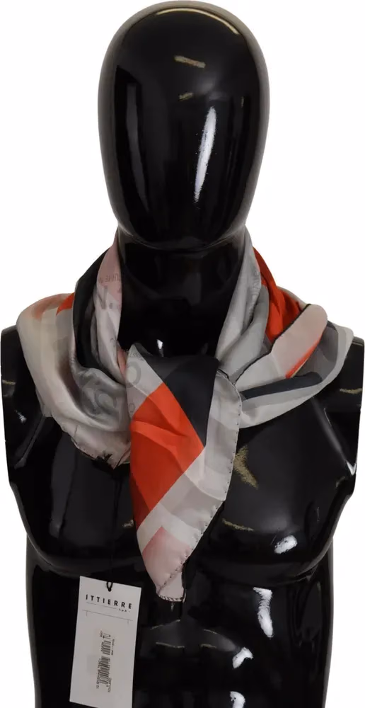 Costume National Gray Red Silk Shawl Foulard Wrap Scarf