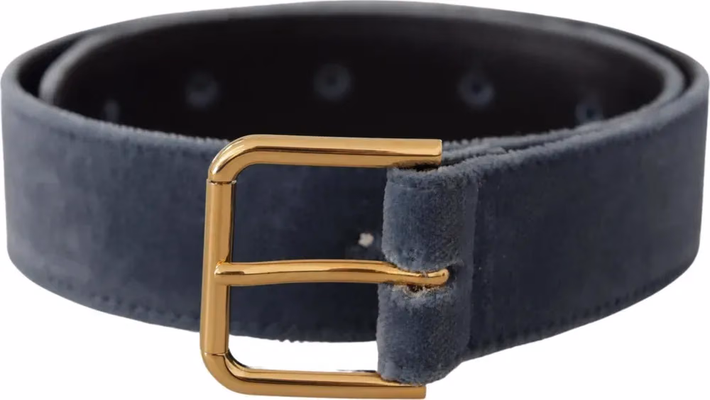Dolce & Gabbana Navy Blue Velvet Gold Metal Logo Waist Buckle Belt