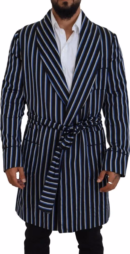 Dolce & Gabbana Black Blue Martini Printed Lining Robe