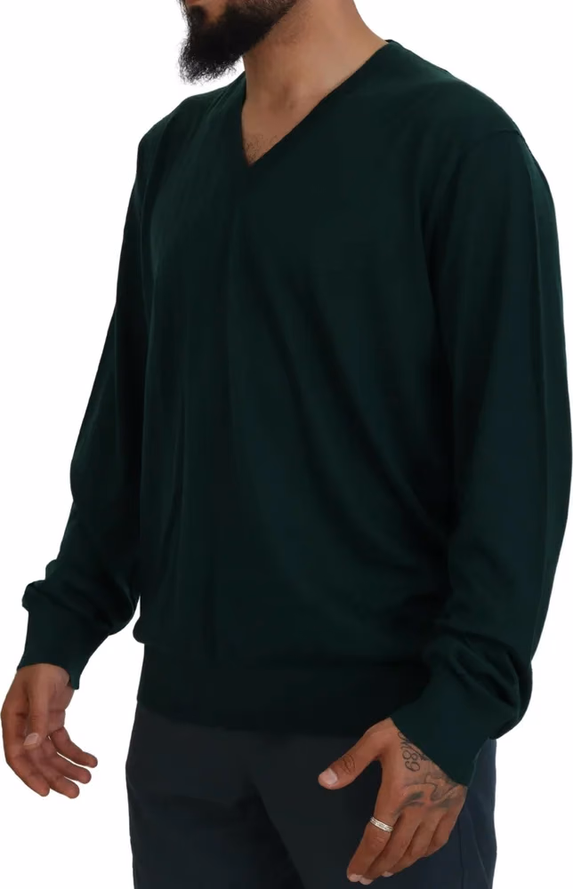 Dolce & Gabbana Green Cashmere V-neck Pullover Sweater