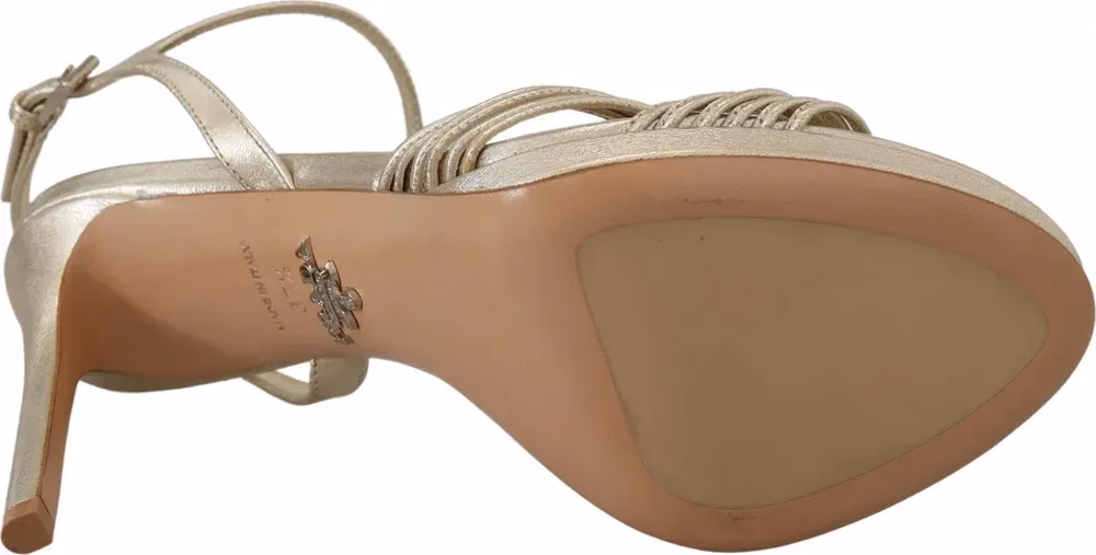 Prada Gold Leather Sandals Ankle Strap Heels Stiletto Sandal