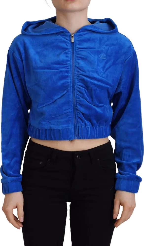 Juicy Couture Blue Cotton Full Zip Cropped Hooded Sweatshirt Sweater