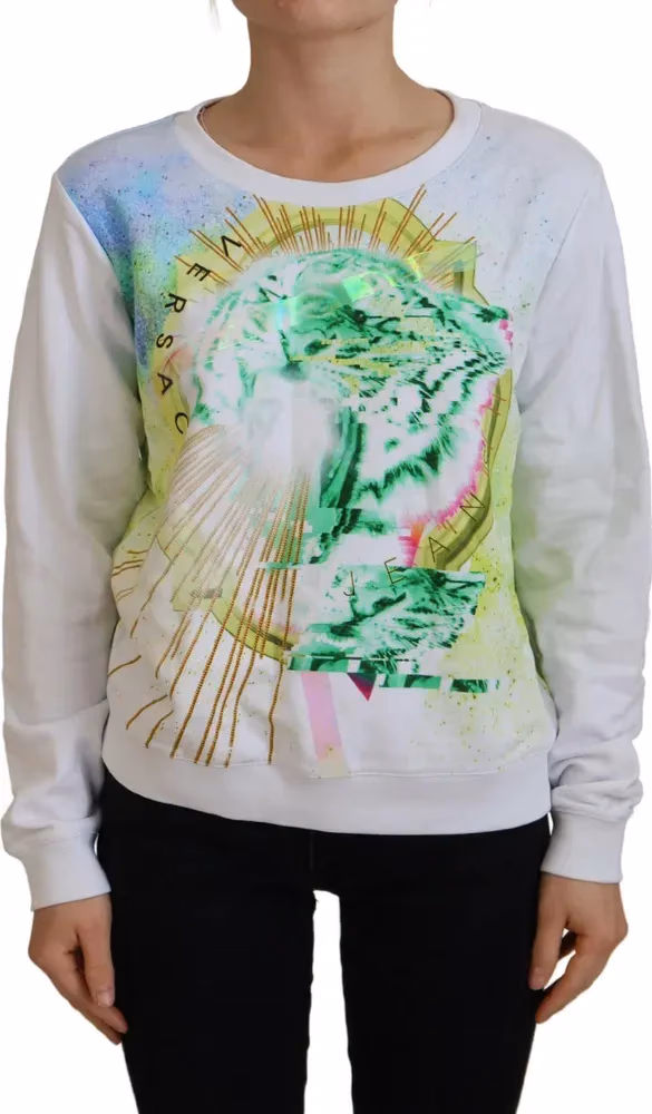 Versace Jeans White Graphic Print Long Sleeves Sweater