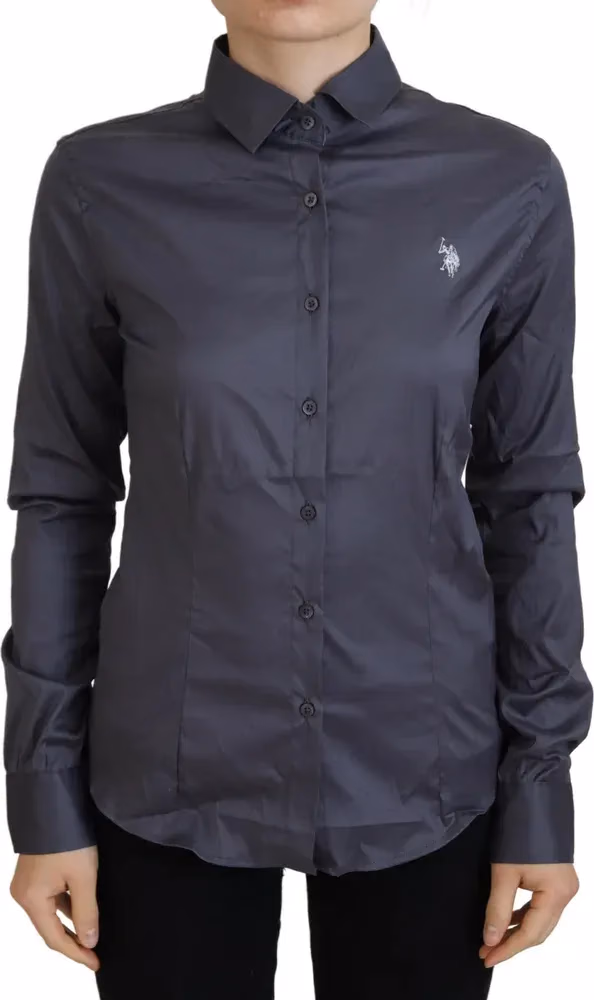 U.S. POLO ASSN. Gray Printed Long Sleeves Collared Top