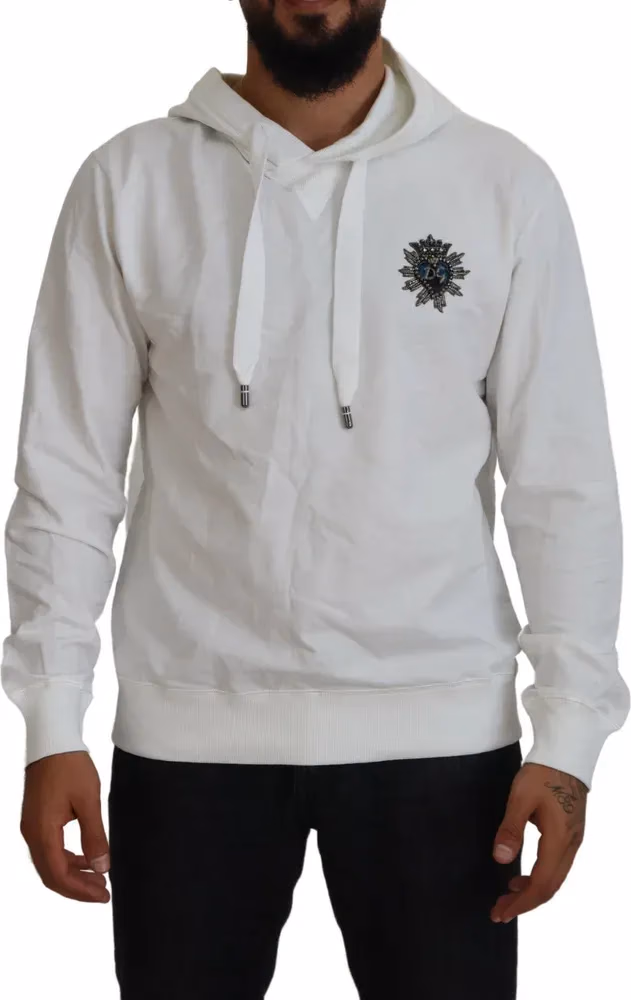 Dolce & Gabbana White Cotton Hooded Sweatshirt Logo Sweater