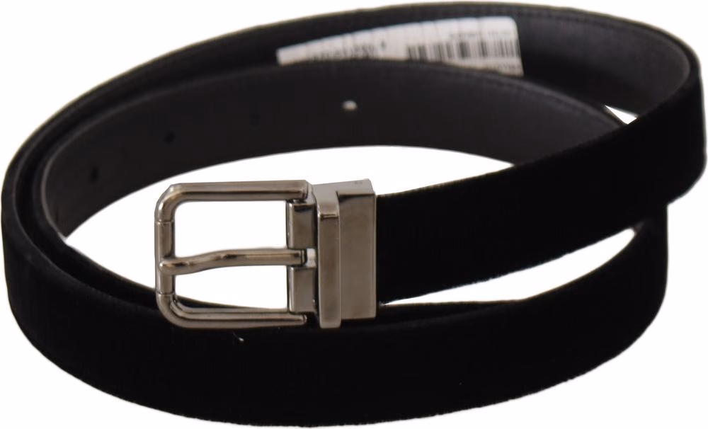 Dolce & Gabbana Black Classic Velvet Logo Engraved Metal Buckle Belt