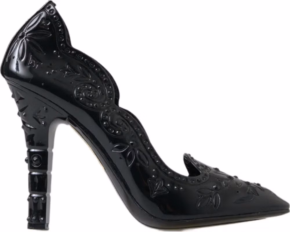 Dolce & Gabbana Black CINDERELLA Floral Crystal Heels Shoes