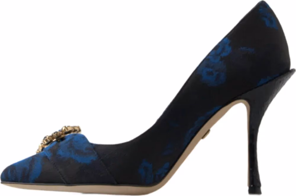 Dolce & Gabbana Blue Floral Ayers Crystal Pumps Shoes