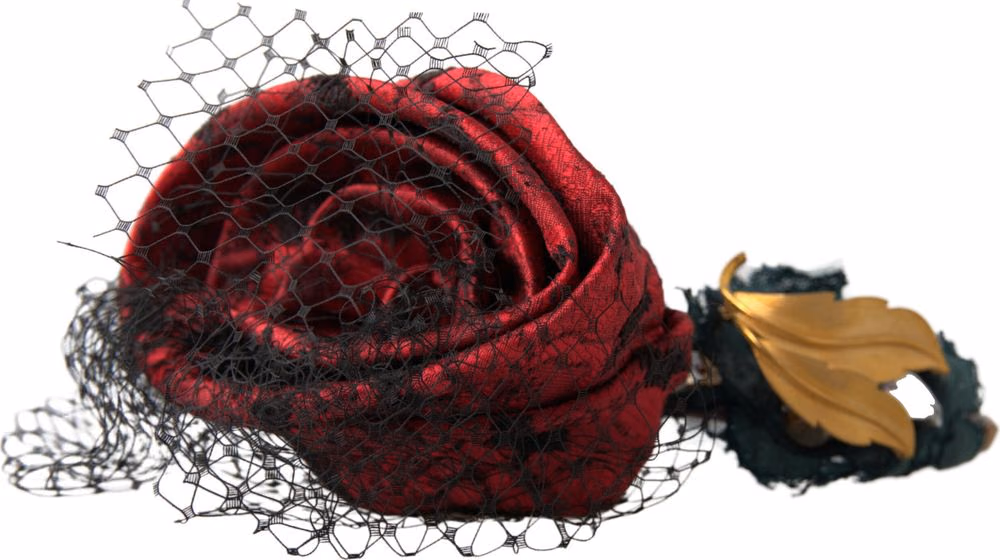 Dolce & Gabbana Red with multicolor Rose Silk Crystal Netted Logo Diadem Headband