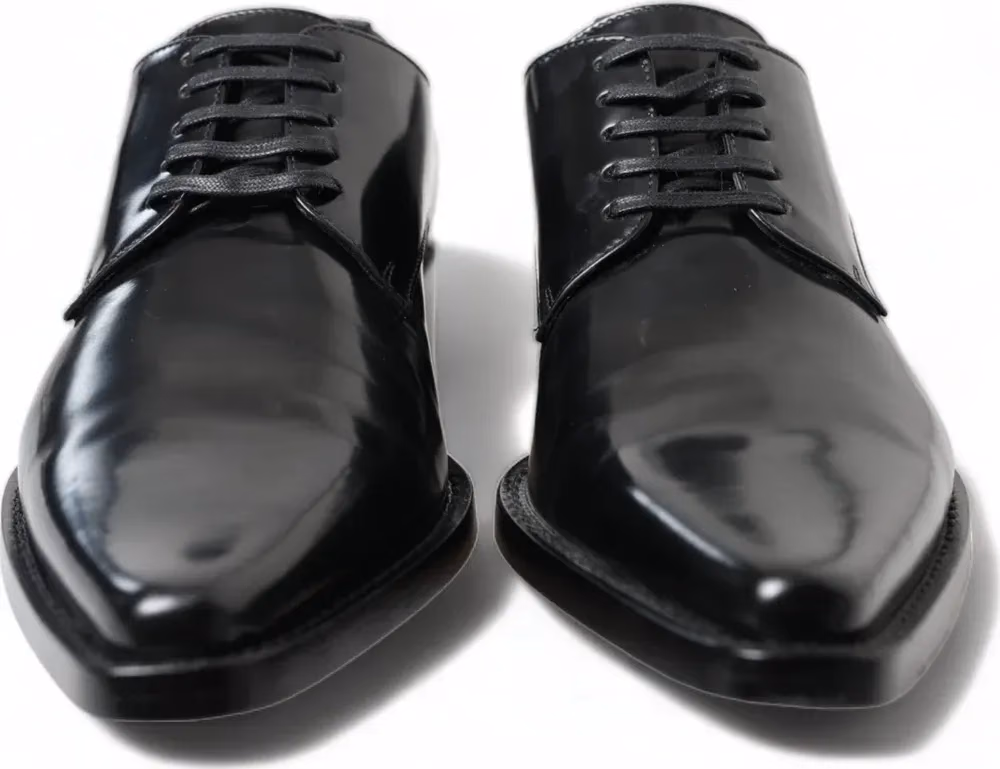 Dolce & Gabbana Black Leather Lace Up Formal Flats Shoes