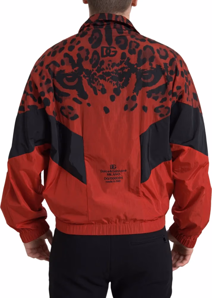 Dolce & Gabbana Red Leopard Nylon Full Zip Sweater