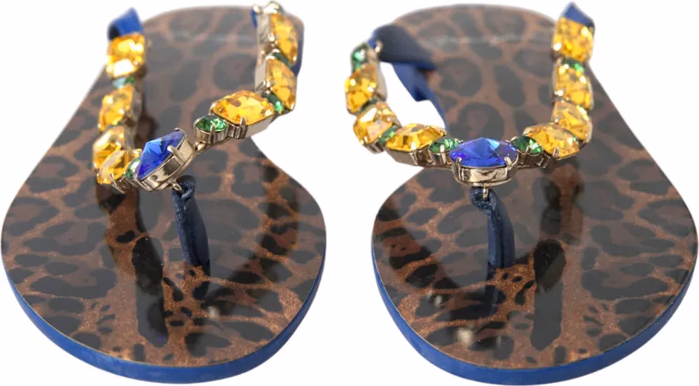 Dolce & Gabbana Blue Crystals Flats Sandals Beachwear Shoes