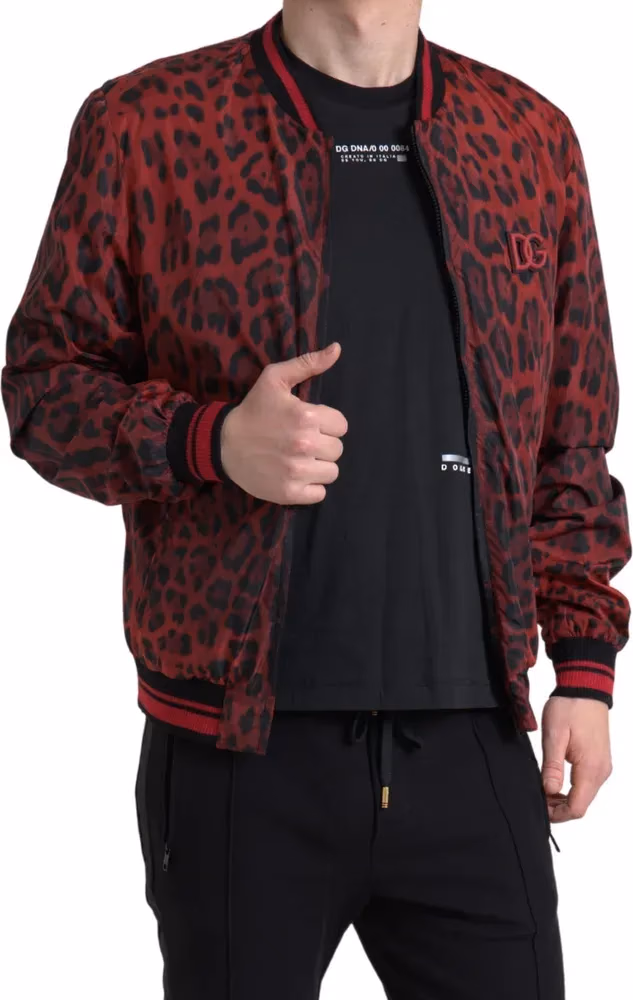 Dolce & Gabbana Red Leopard Bomber Short Coat Jacket