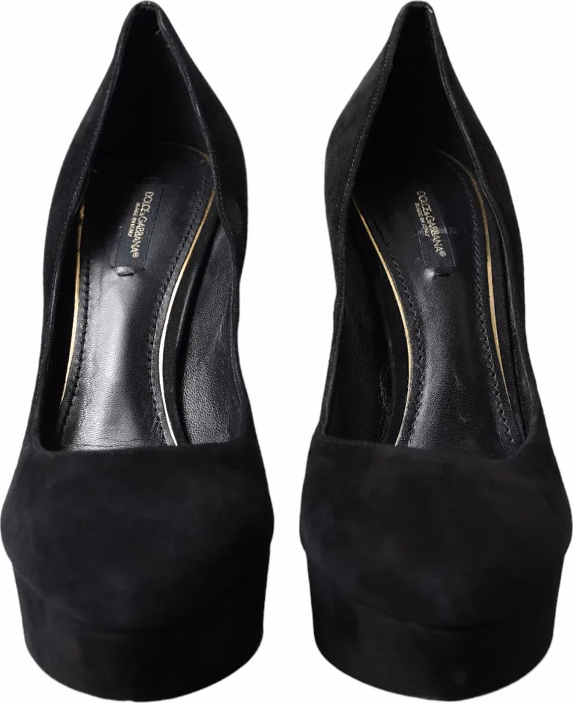 Dolce & Gabbana Black Suede Leather Platform Heel Pumps Shoes
