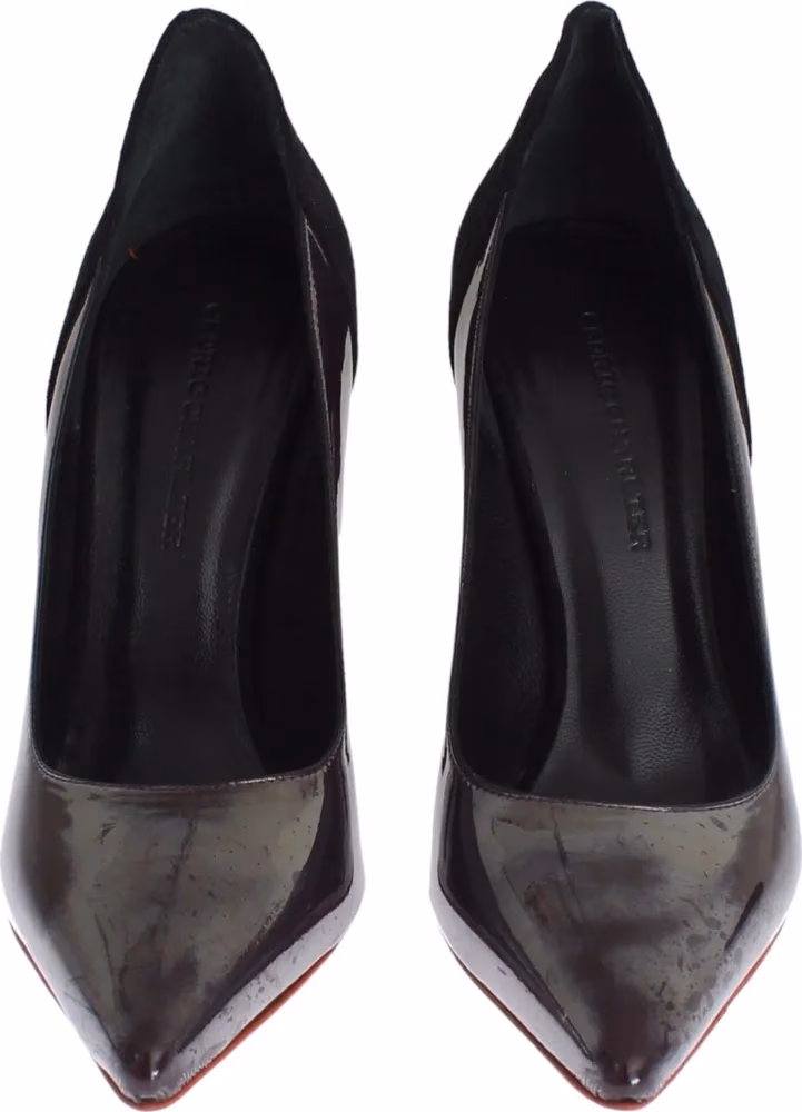 Cédric Charlier Gray Black Leather Suede Heels Pumps Shoes