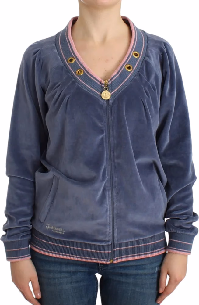 Cavalli Blue velvet zipup sweater