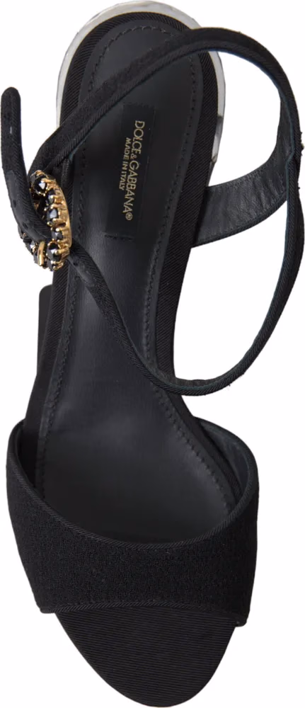 Dolce & Gabbana Black Crystals Ankle Strap Sandals Shoes