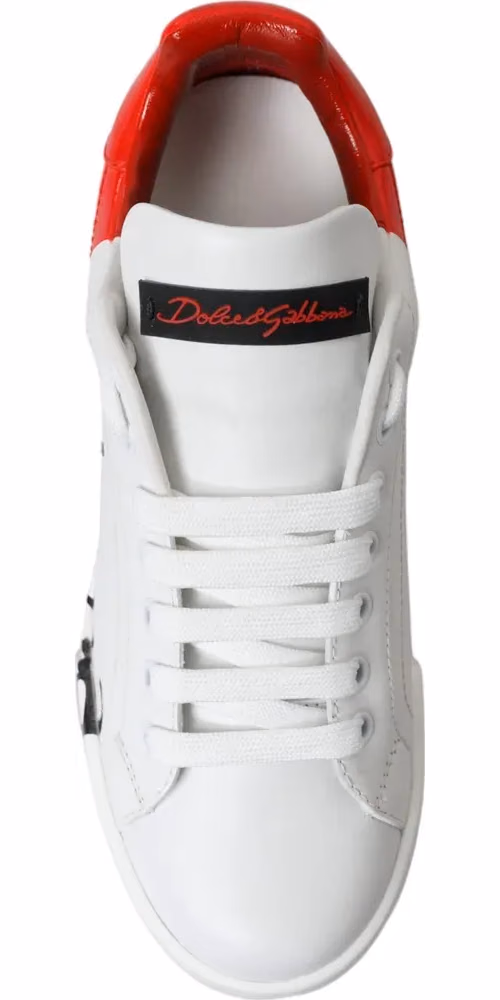 Dolce & Gabbana White Red Lace Up Womens Low Top Sneakers Shoes