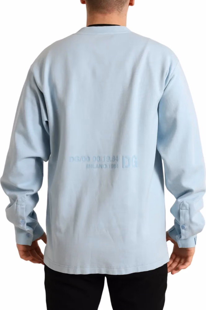 Dolce & Gabbana Light Blue Cotton Buttoned Pullover Sweater