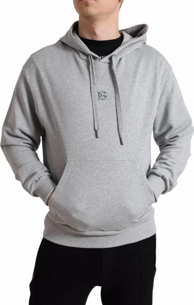 Dolce & Gabbana Gray Cotton Logo Hooded Sweatshirt Sweater
