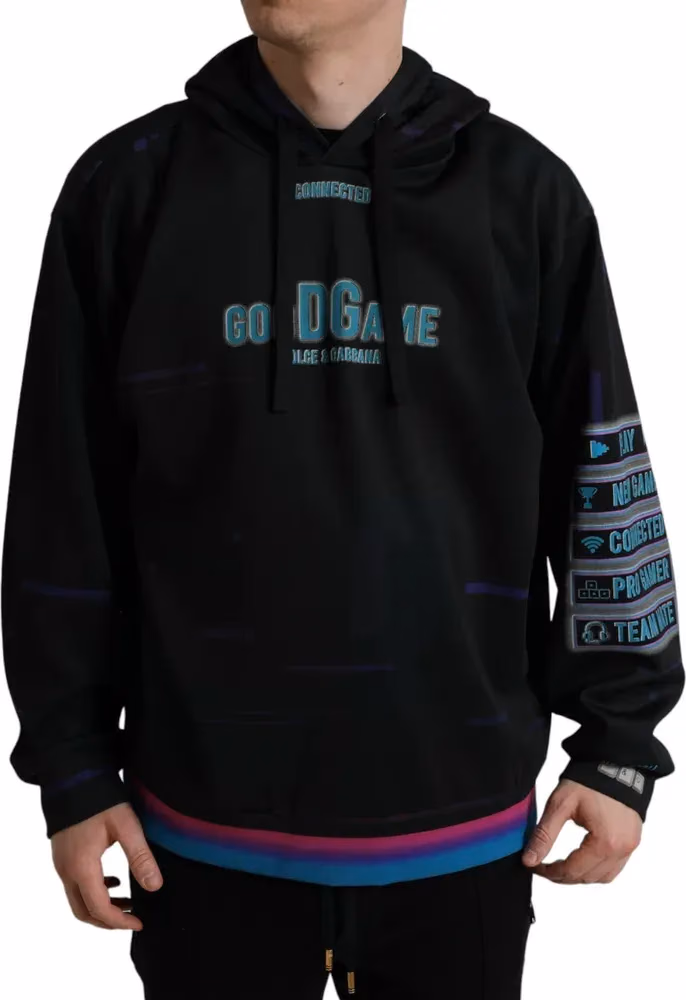 Dolce & Gabbana Black Logo Print Hooded Sweatshirt Sweater