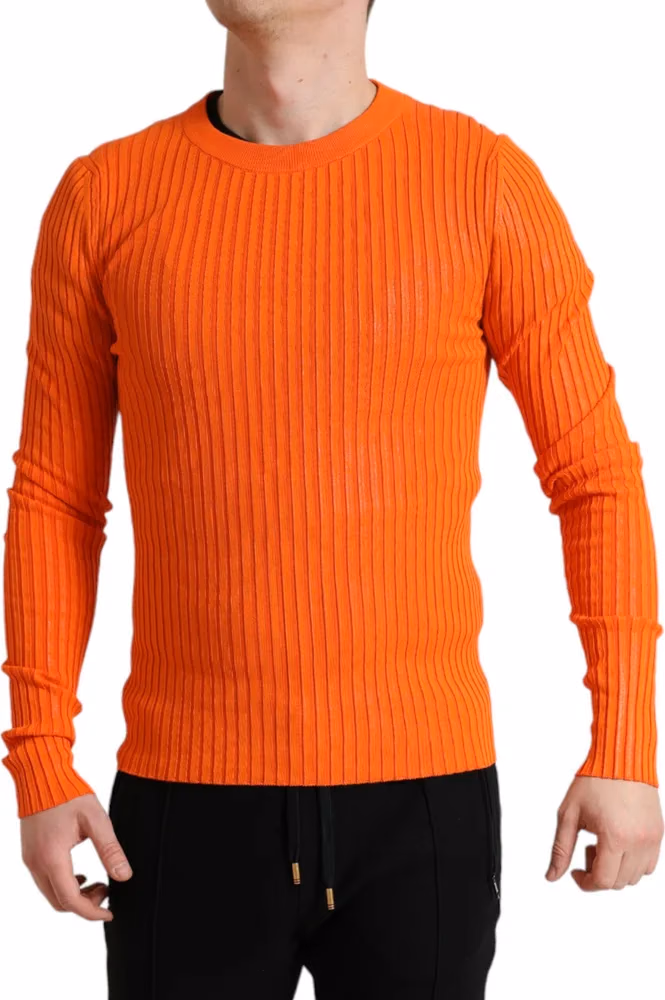 Dolce & Gabbana Orange Knitted Crewneck Men Pullover Sweater