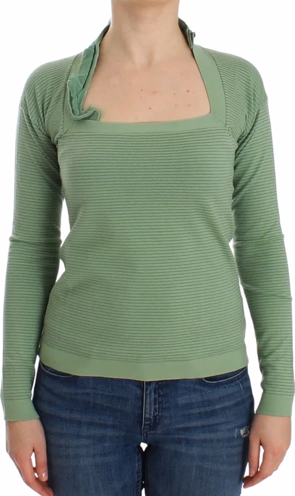 Ermanno Scervino Green Wool Blend Striped Long Sleeve Sweater