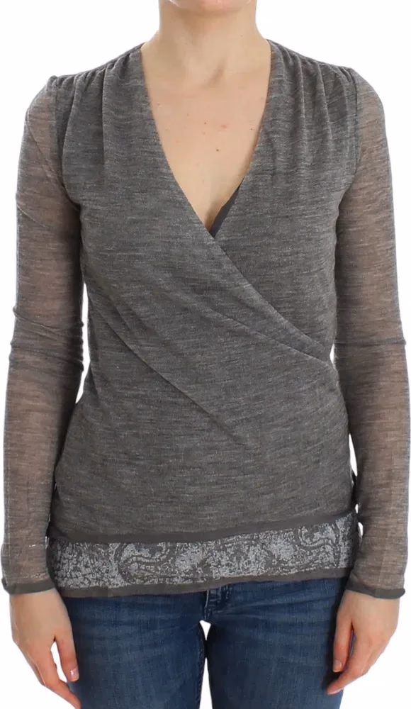 Ermanno Scervino Gray Wool Blend Stretch Long Sleeve Sweater
