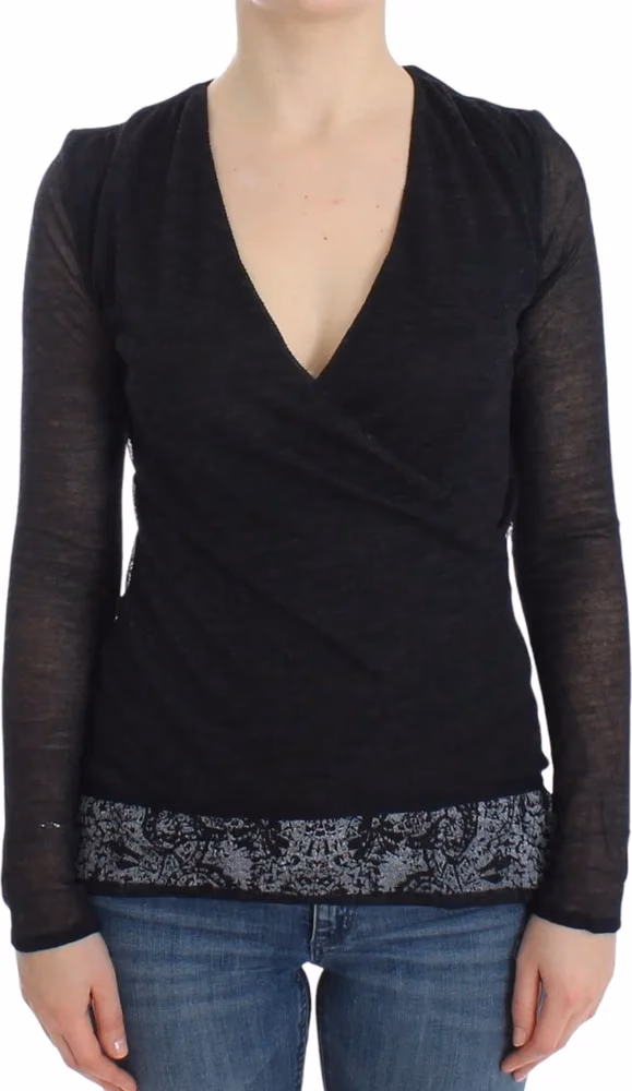 Ermanno Scervino Black Wool Blend Stretch Long Sleeve Sweater
