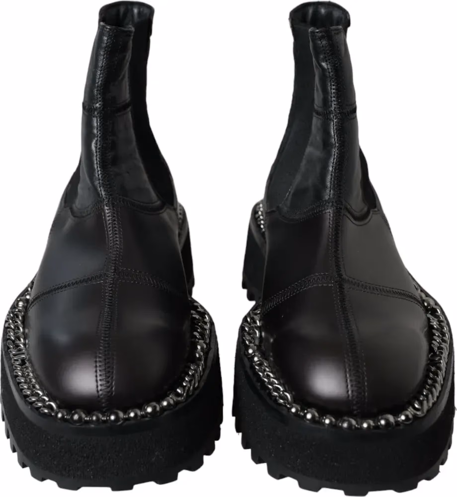 Dolce & Gabbana Black Leather Slip On Stretch Chelsea Boots Shoes