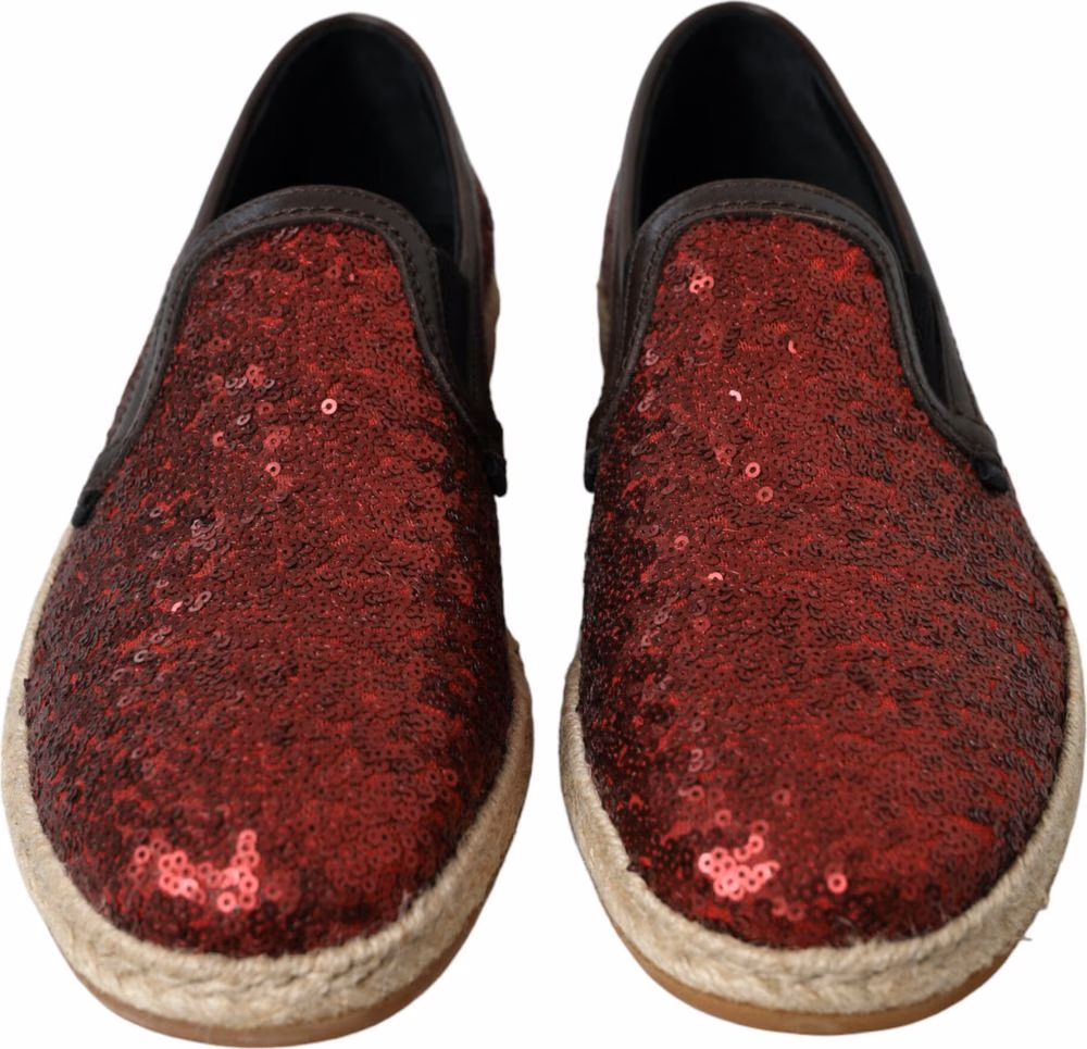 Dolce & Gabbana Red Sequined Loafers Slippers Men Shoes