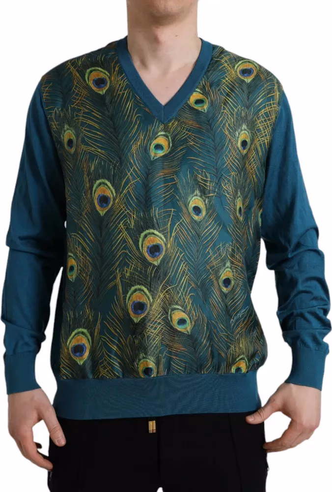 Dolce & Gabbana Green Peacock Feather Pullover Sweater