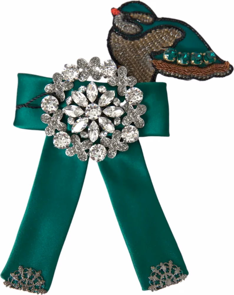 Dolce & Gabbana Green Satin Bird Crystal Women Hair Clip