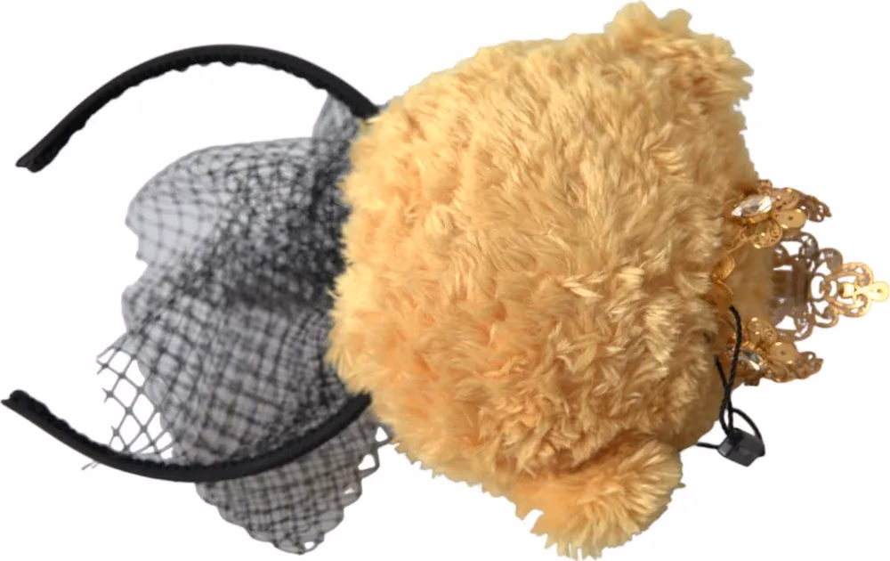 Dolce & Gabbana Brown Teddy Bear Gold Crystal Crown Hair Band Diadem