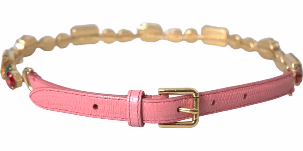 Dolce & Gabbana Pink Leather Crystal Chain Embellished Belt