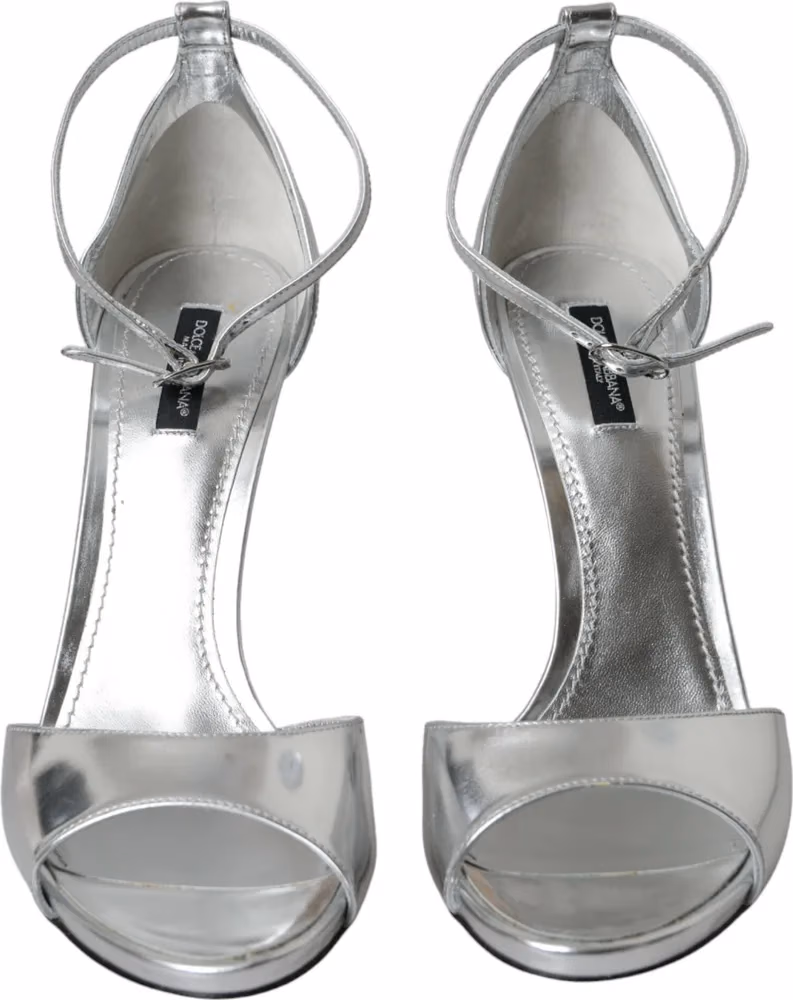 Dolce & Gabbana Silver KEIRA Leather Heels Sandals Shoes