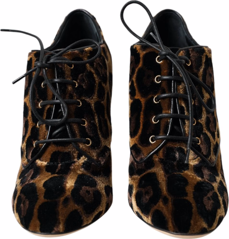 Dolce & Gabbana Brown Leopard Hair Lace Up Booties Shoes