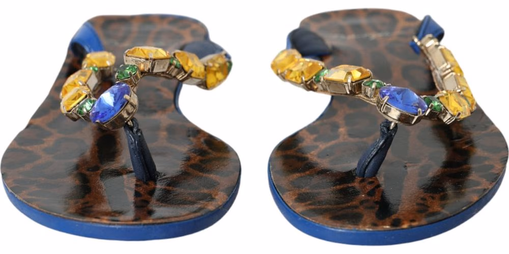 Dolce & Gabbana Blue Crystal Calf Leather Beachwear Shoes