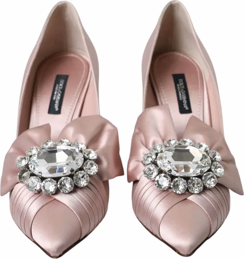 Dolce & Gabbana Pink Satin Crystal High Heels Pumps Shoes