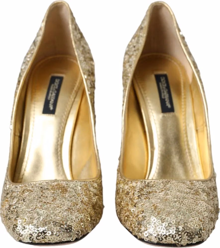 Dolce & Gabbana Gold Sequin Crystal Heels Pumps Shoes