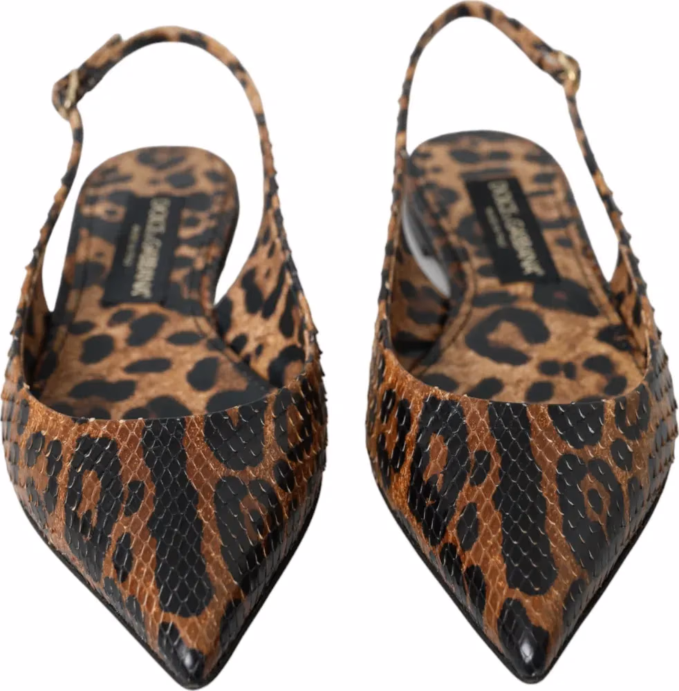 Dolce & Gabbana Brown Leopard Exotic Skin Slingback Shoes