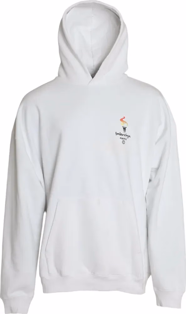 Balenciaga White Cotton Logo Hooded Pullover Sweatshirt Sweater